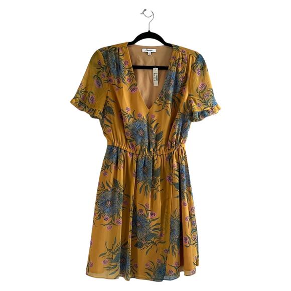 Madewell Sweetgrass Ruffle Sleeve Floral Mini Dress Painted Blooms Gold Size 2 - Picture 2 of 10